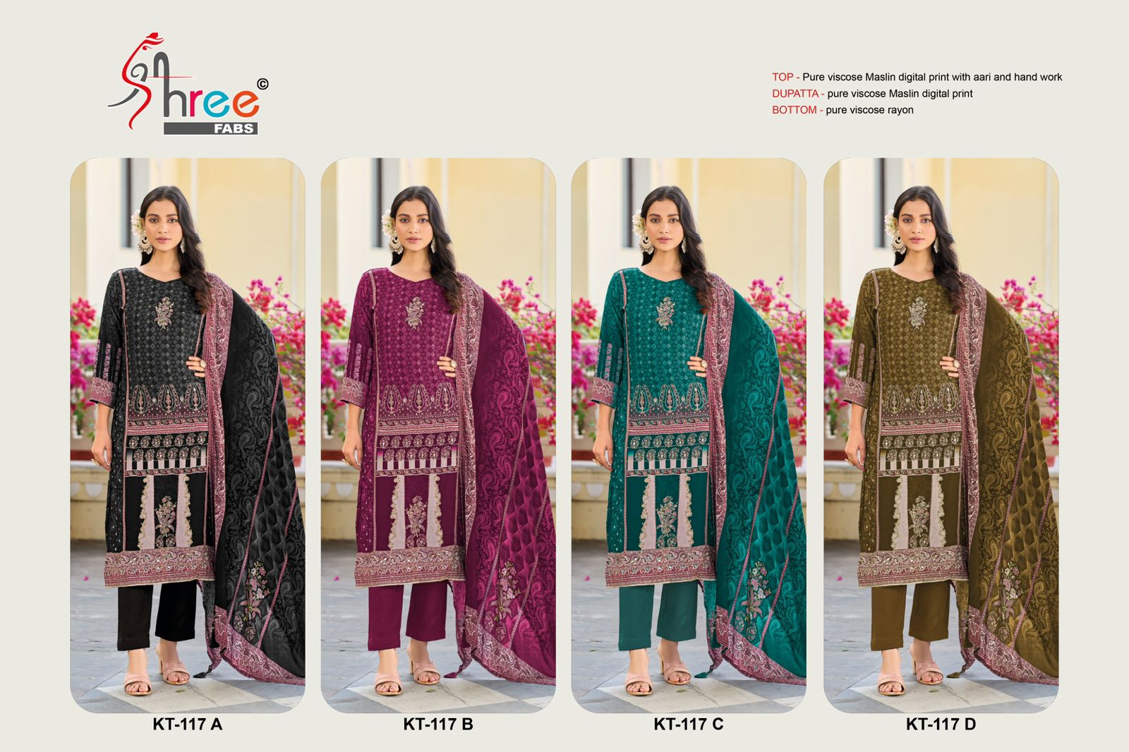 Kt 117 Shree Fabs Muslin Pakistani Salwar Suits Wholesaler