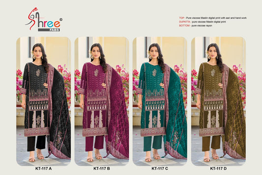 Kt 117 Shree Fabs Muslin Pakistani Salwar Suits Wholesaler