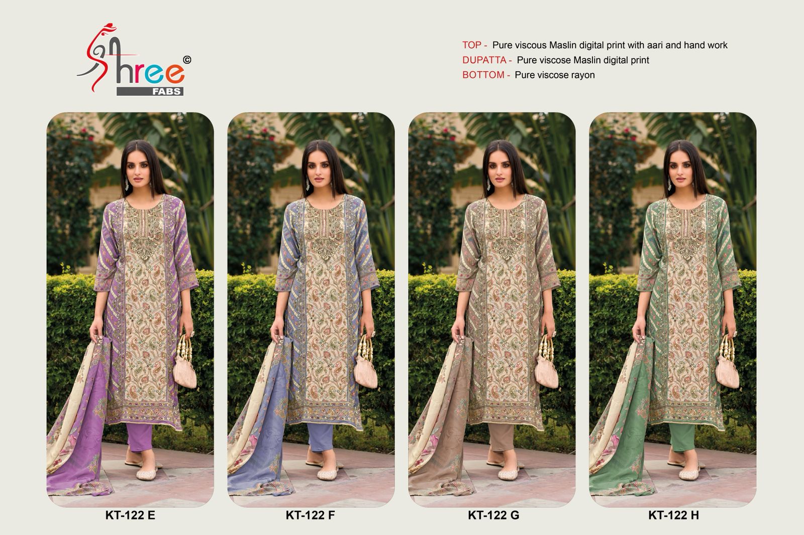 Kt 122 Efgh Shree Fabs Viscose Muslin Karachi Salwar Suits Supplier