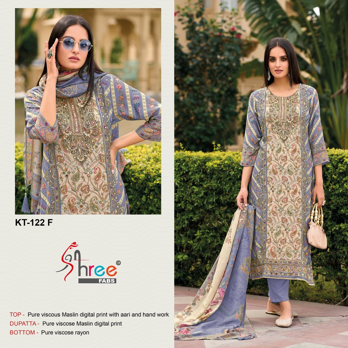 Kt 122 Efgh Shree Fabs Viscose Muslin Karachi Salwar Suits Supplier