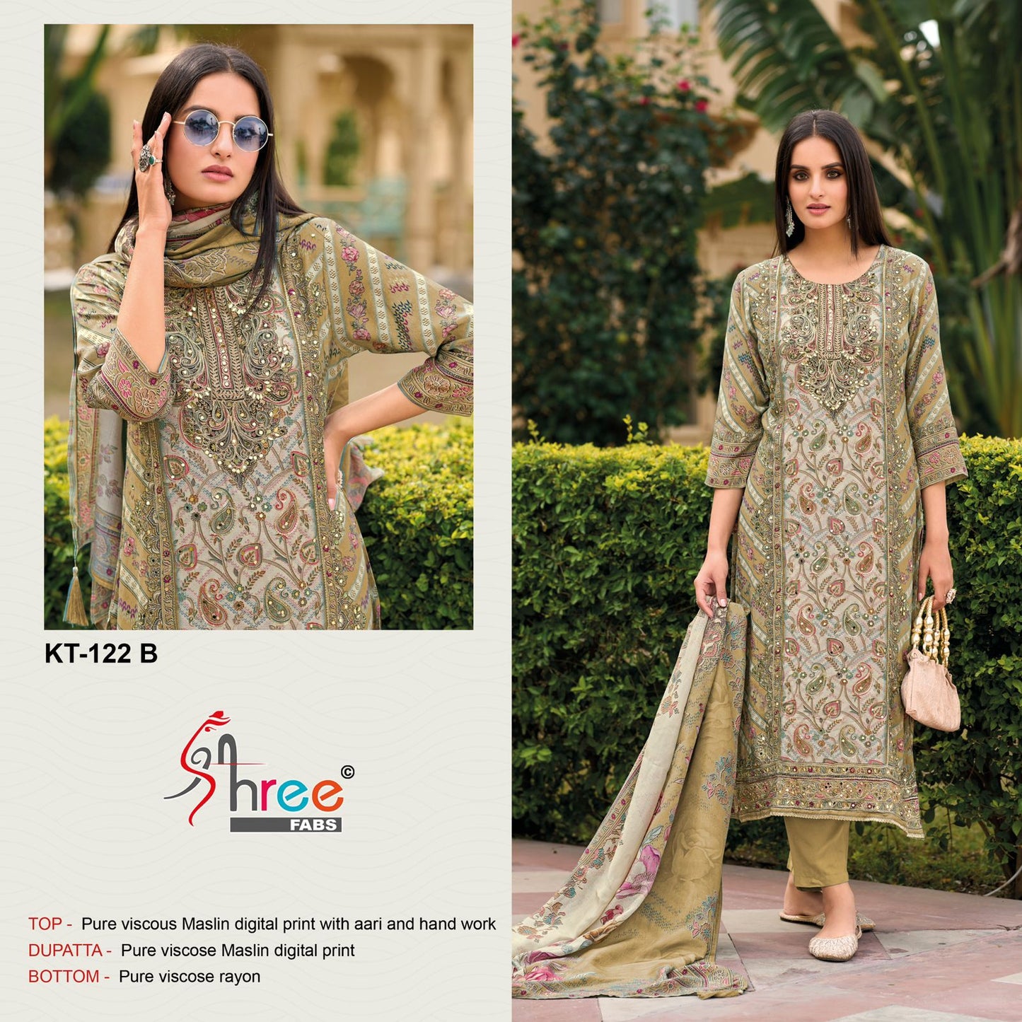 Kt 122 Shree Fabs Viscose Muslin Pakistani Salwar Suits Exporter
