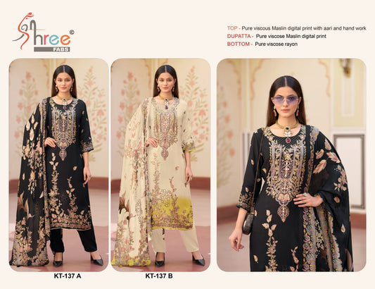 Kt 137 Ab Shree Fabs Viscose Muslin Karachi Salwar Suits Manufacturer Ahmedabad