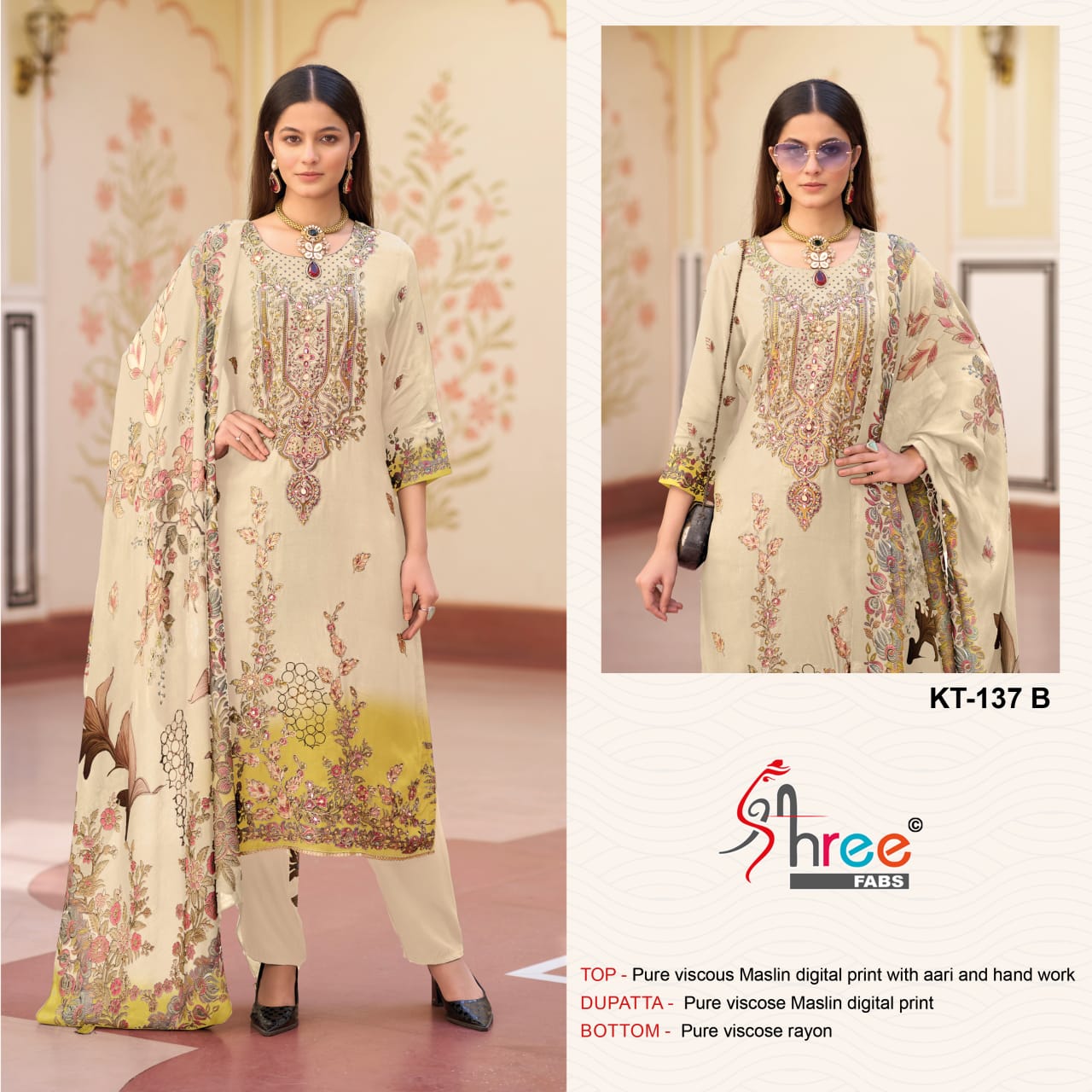 Kt 137 Ab Shree Fabs Viscose Muslin Karachi Salwar Suits Manufacturer Ahmedabad