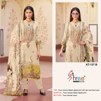 Kt 137 Ab Shree Fabs Viscose Muslin Karachi Salwar Suits Manufacturer Ahmedabad
