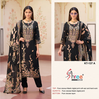 Kt 137 Ab Shree Fabs Viscose Muslin Karachi Salwar Suits Manufacturer Ahmedabad