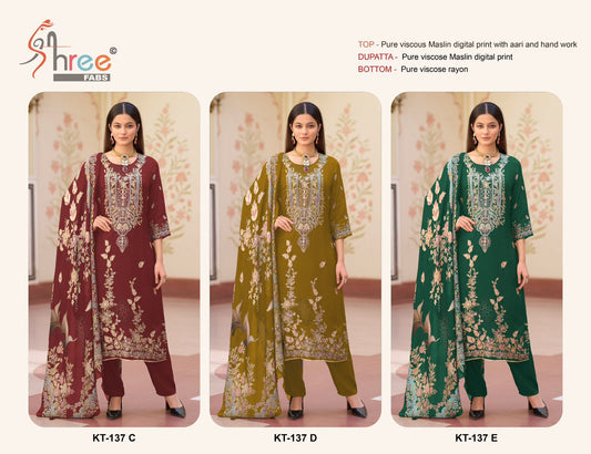Kt 137 Cde Shree Fabs Viscose Muslin Karachi Salwar Suits Supplier