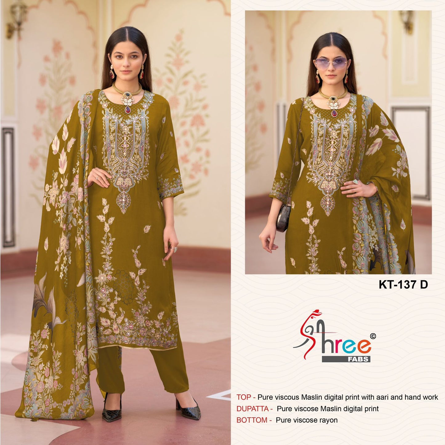 Kt 137 Cde Shree Fabs Viscose Muslin Karachi Salwar Suits Supplier