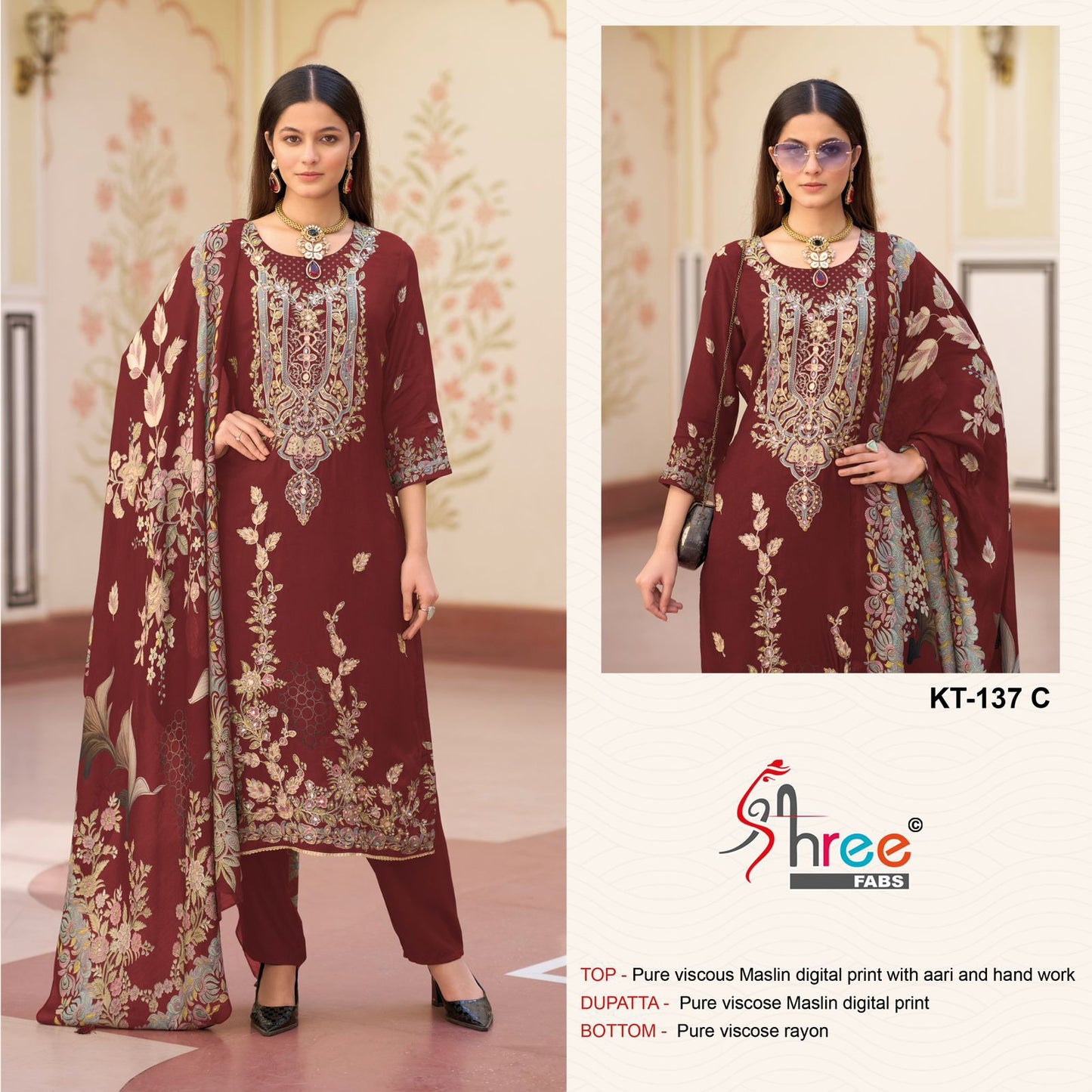 Kt 137 Cde Shree Fabs Viscose Muslin Karachi Salwar Suits Supplier