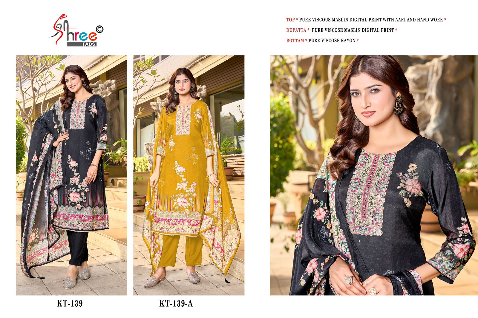 Kt 139 Shree Fabs Viscose Muslin Karachi Salwar Suits Wholesaler Ahmedabad