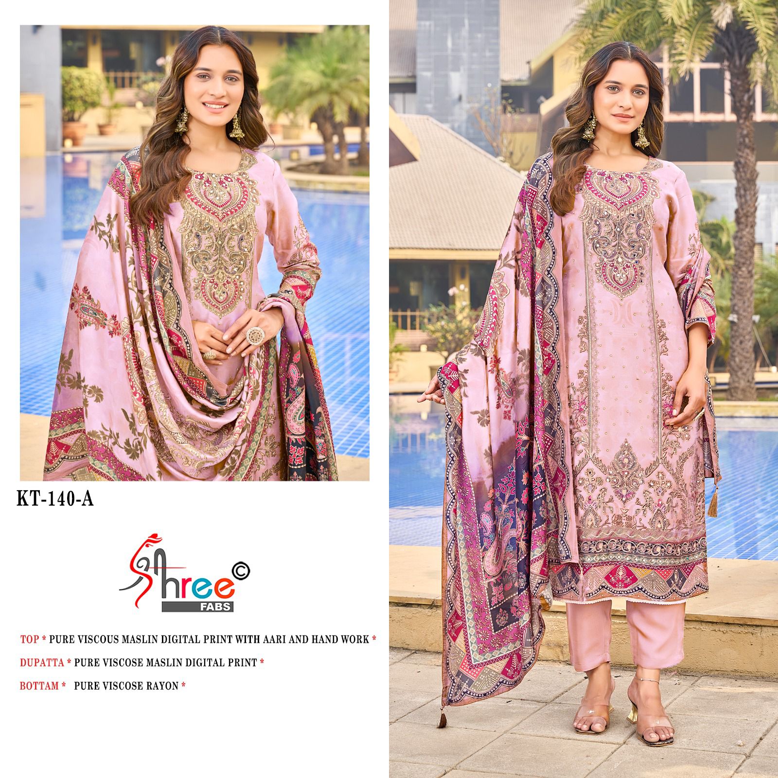 Kt 140 Shree Fabs Viscose Muslin Karachi Salwar Suits Supplier Gujarat