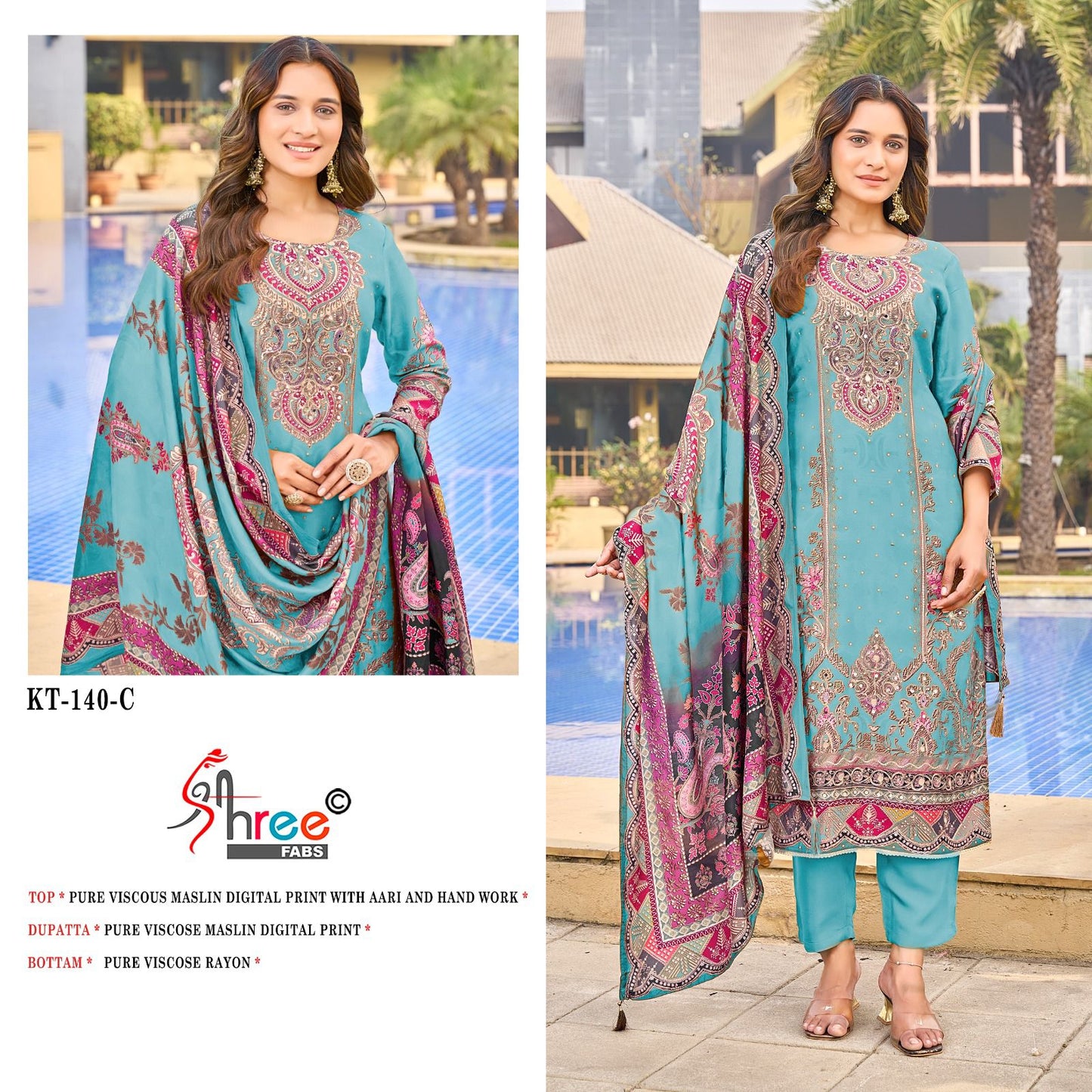 Kt 140 Shree Fabs Viscose Muslin Karachi Salwar Suits Supplier Gujarat