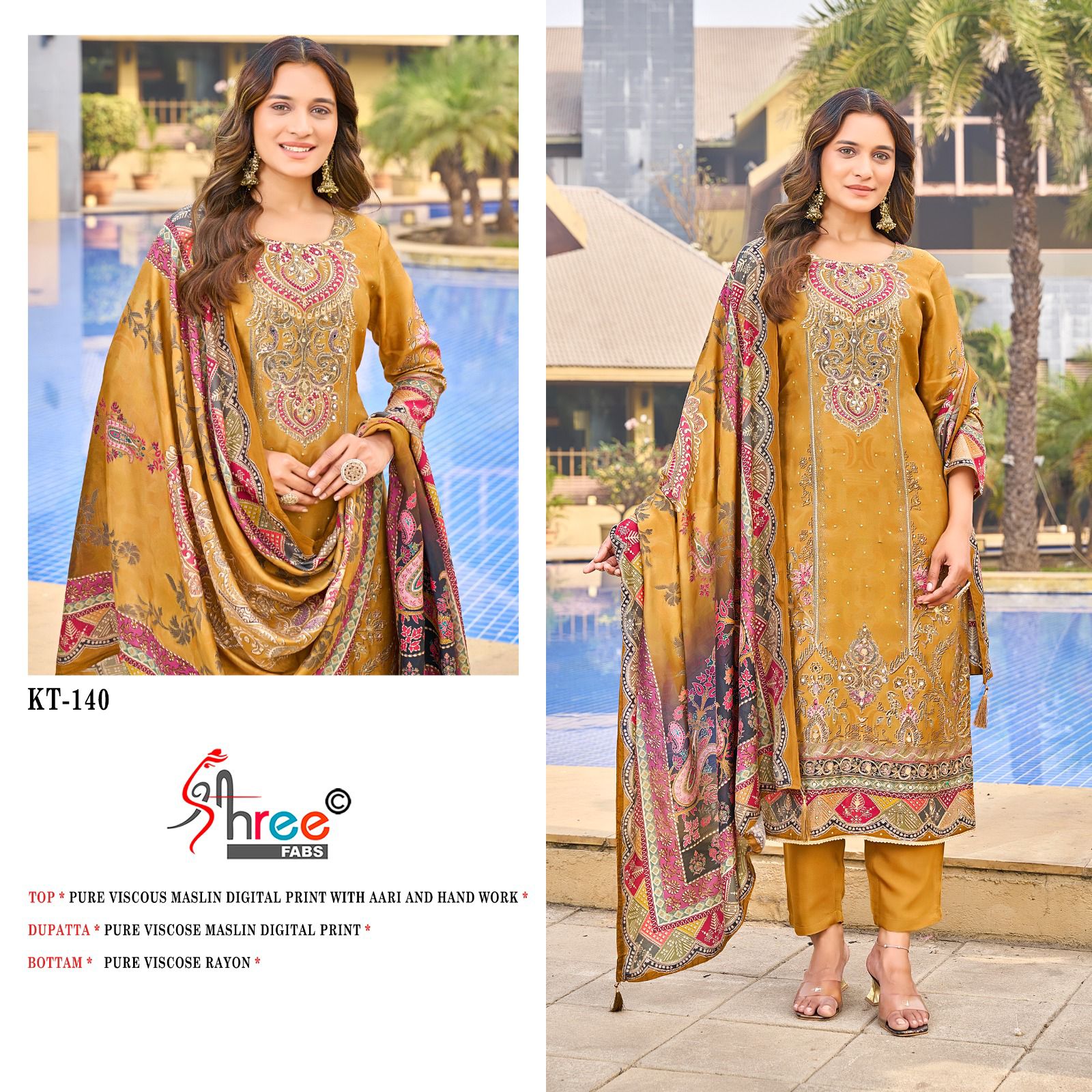 Kt 140 Shree Fabs Viscose Muslin Karachi Salwar Suits Supplier Gujarat