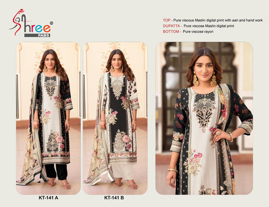 Kt 141 Shree Fabs Viscose Muslin Karachi Salwar Suits Wholesale