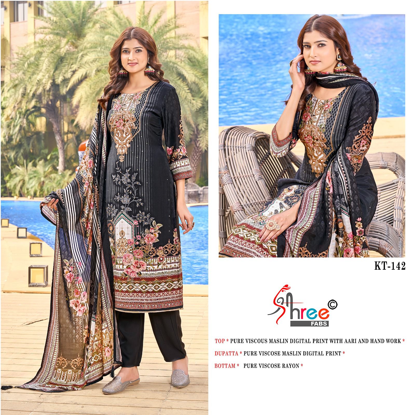 Kt 142 Shree Fabs Viscose Muslin Karachi Salwar Suits Wholesaler Gujarat