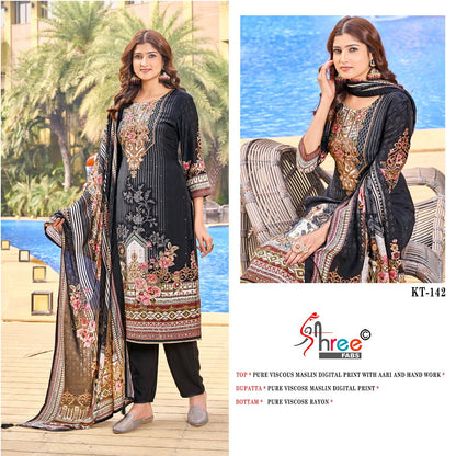 Kt 142 Shree Fabs Viscose Muslin Karachi Salwar Suits Wholesaler Gujarat