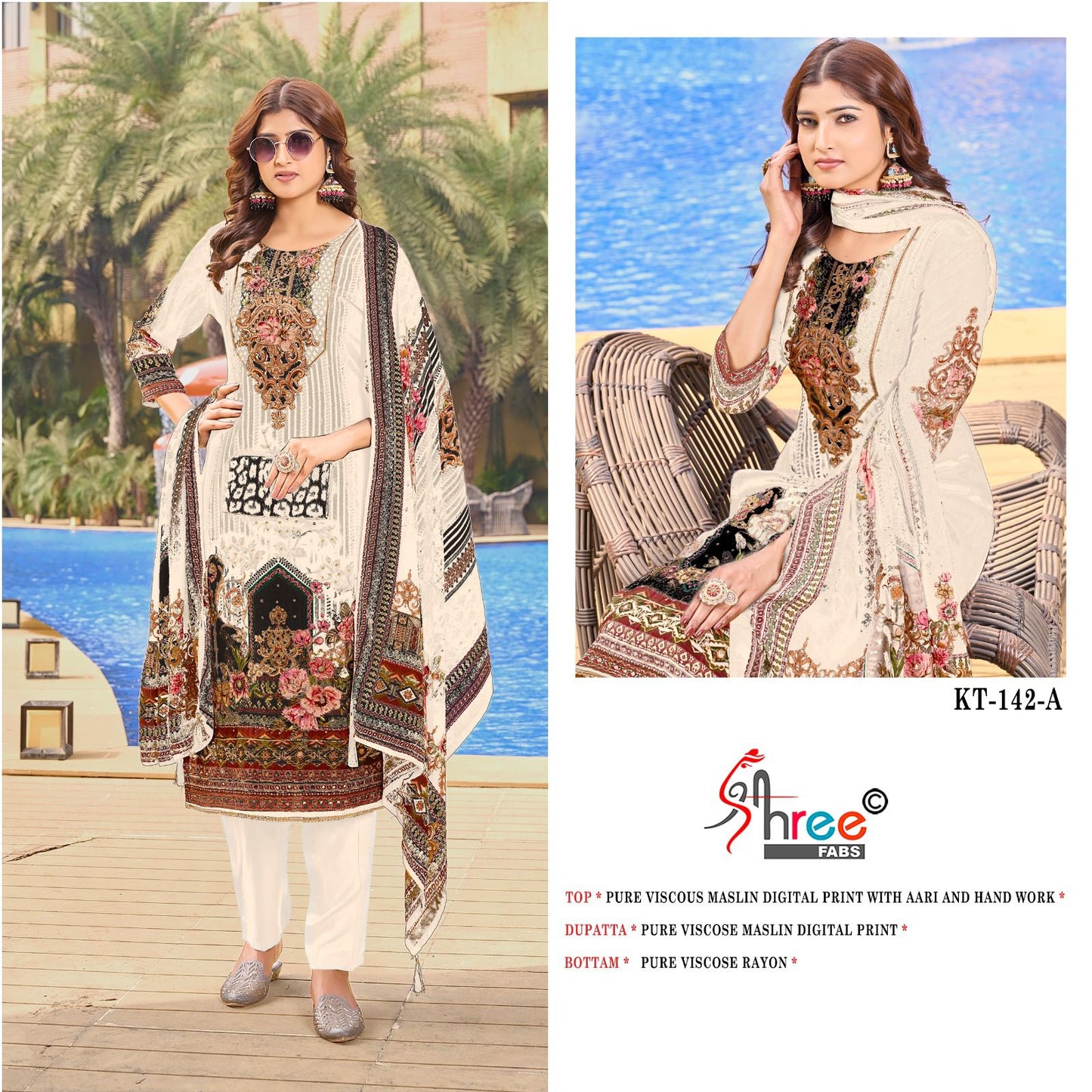 Kt 142 Shree Fabs Viscose Muslin Karachi Salwar Suits Wholesaler Gujarat
