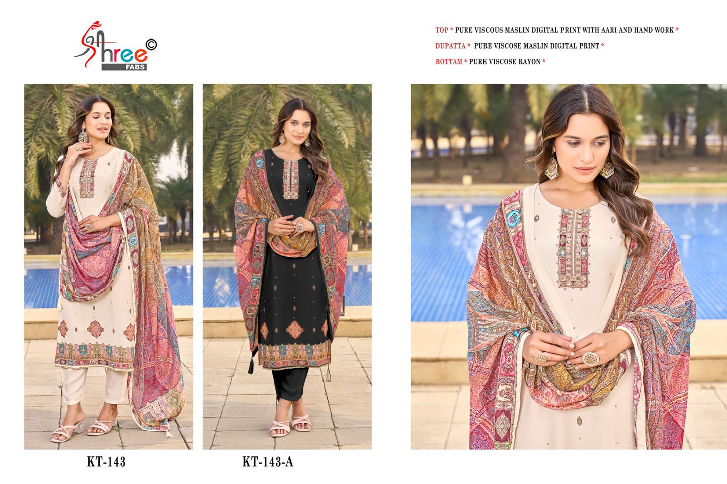 Kt 143 Shree Fabs Viscose Muslin Karachi Salwar Suits Manufacturer Ahmedabad