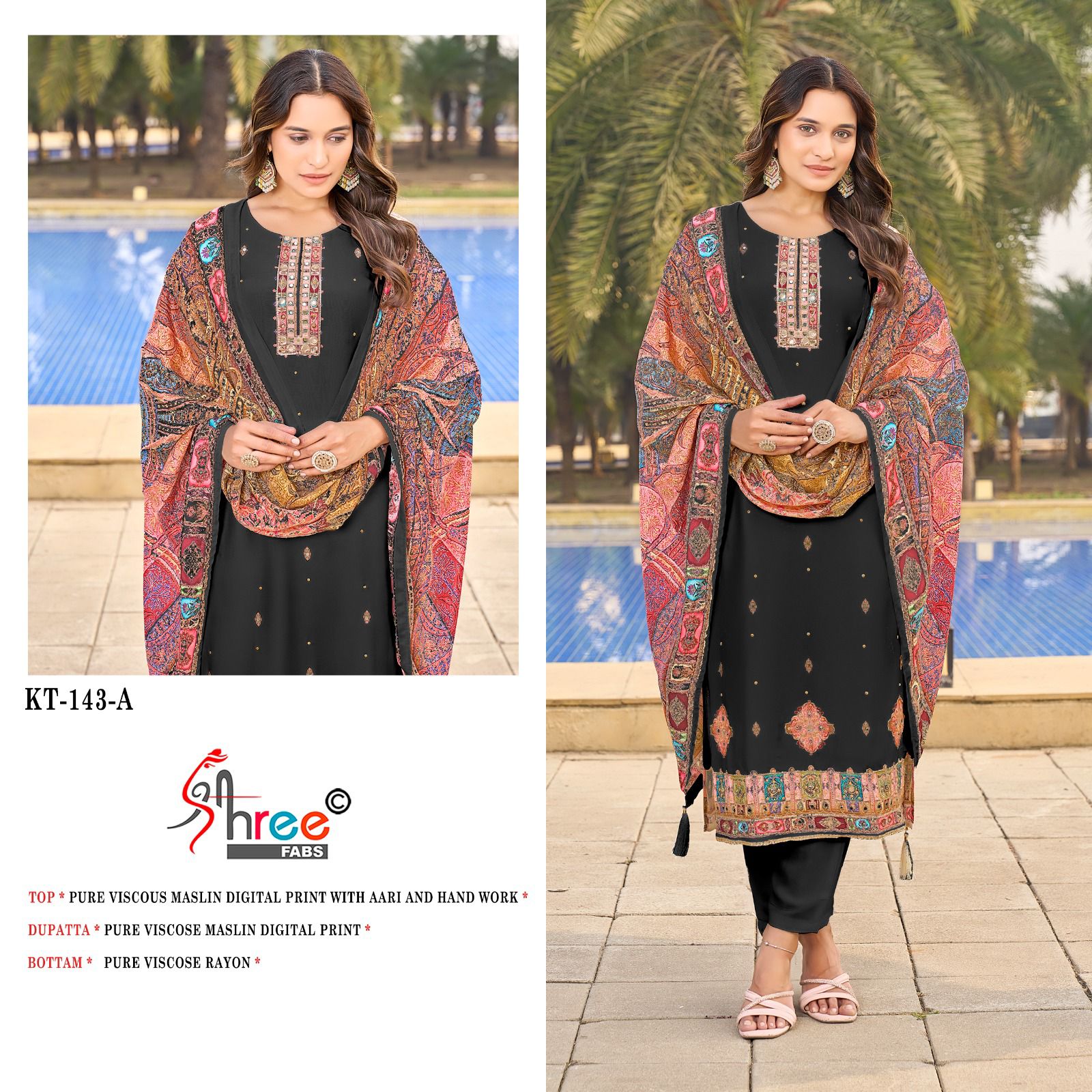 Kt 143 Shree Fabs Viscose Muslin Karachi Salwar Suits Manufacturer Ahmedabad