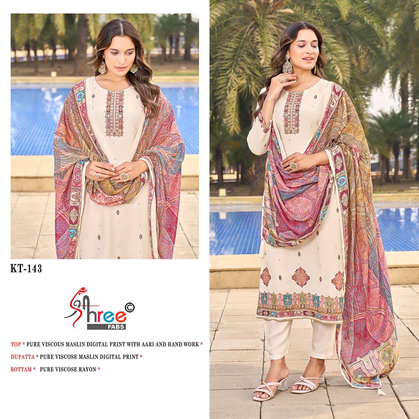 Kt 143 Shree Fabs Viscose Muslin Karachi Salwar Suits Manufacturer Ahmedabad
