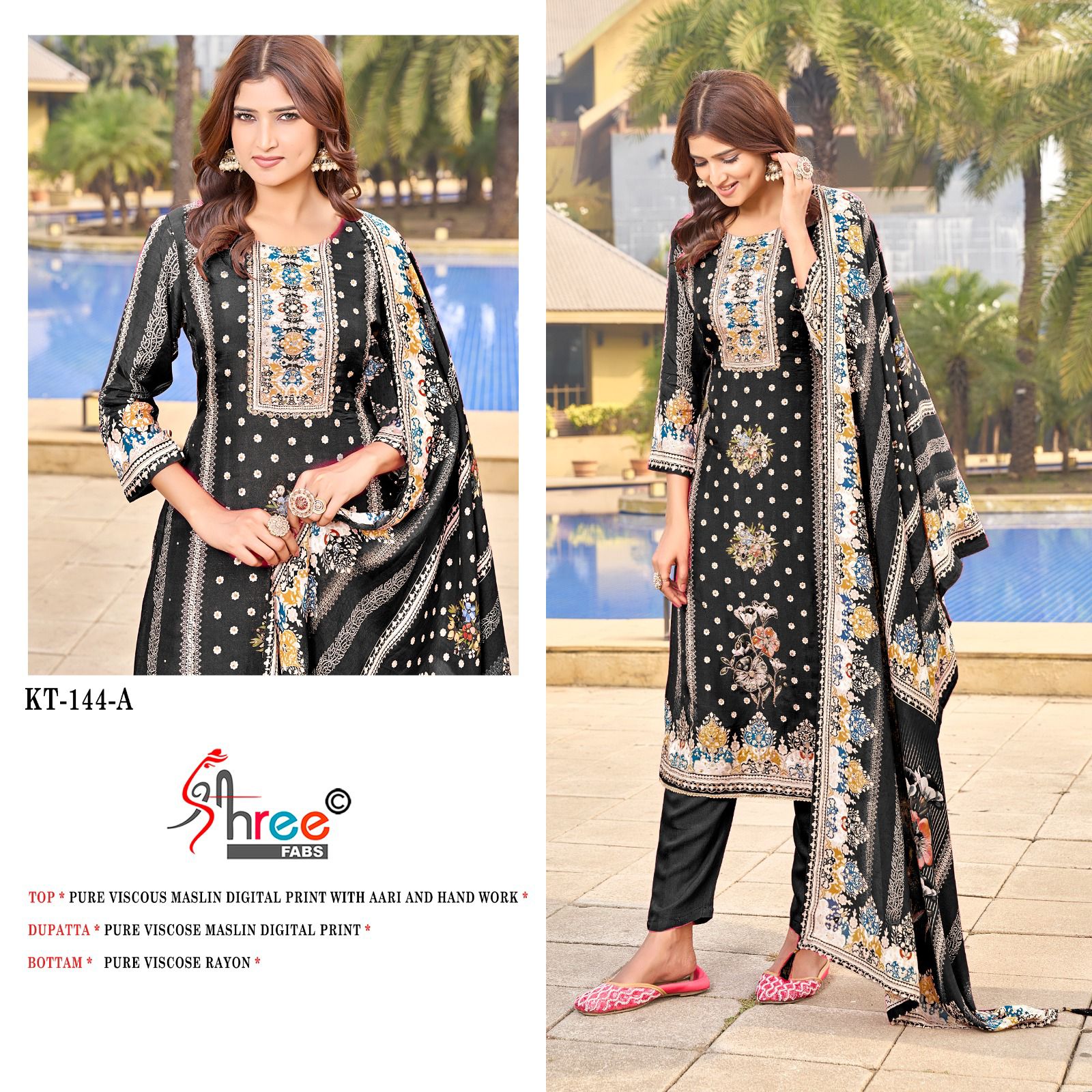 Kt 144 Shree Fabs Viscose Muslin Karachi Salwar Suits Wholesale Price