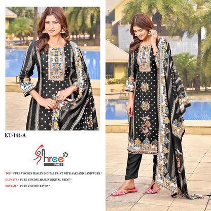 Kt 144 Shree Fabs Viscose Muslin Karachi Salwar Suits Wholesale Price