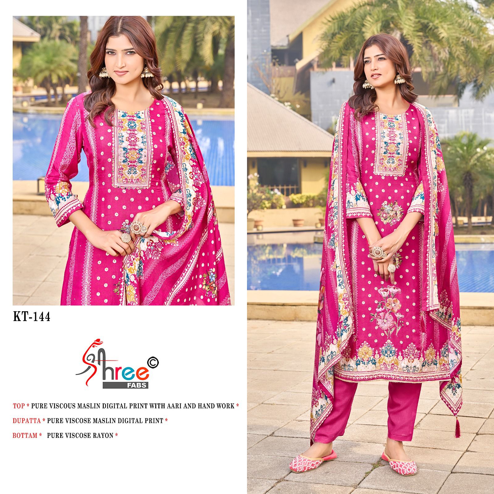 Kt 144 Shree Fabs Viscose Muslin Karachi Salwar Suits Wholesale Price