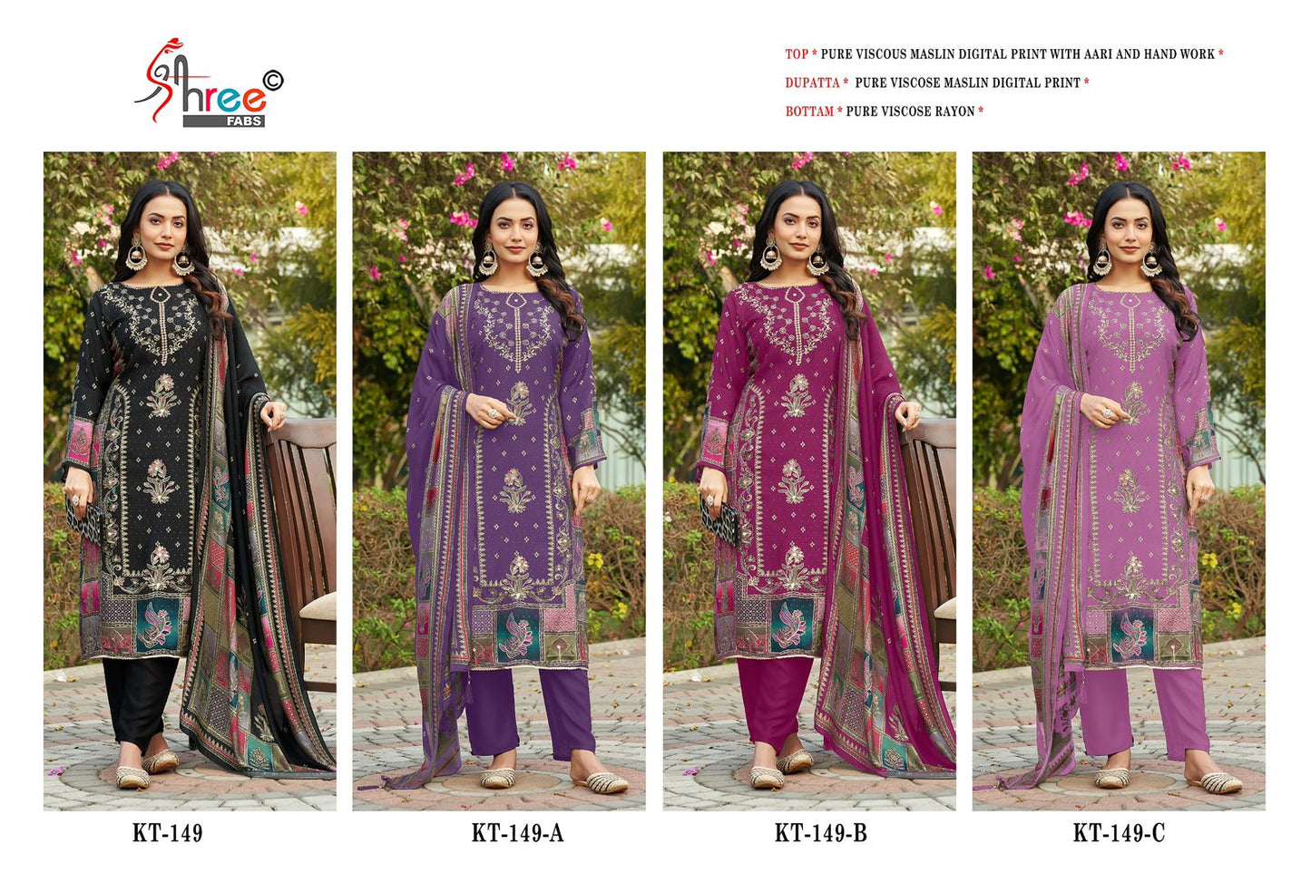 Kt 149 Shree Fabs Viscose Muslin Karachi Salwar Suits Manufacturer Gujarat