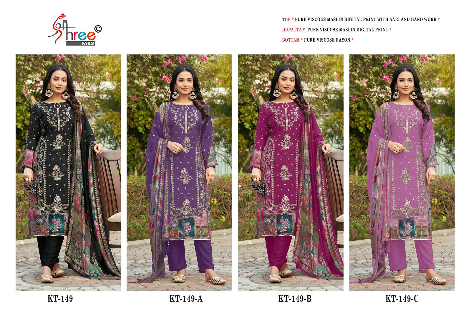 Kt 149 Shree Fabs Viscose Muslin Karachi Salwar Suits Manufacturer Gujarat