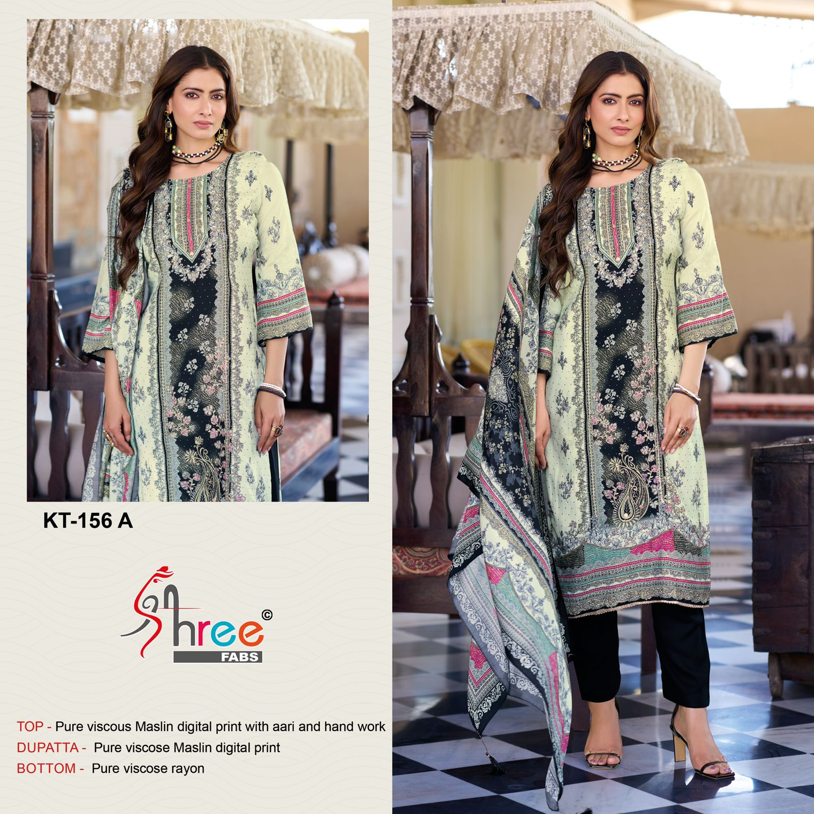 Kt 156 Shree Fabs Viscose Muslin Karachi Salwar Suits Supplier Gujarat