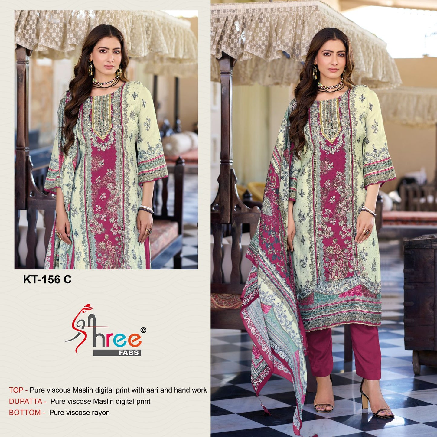 Kt 156 Shree Fabs Viscose Muslin Karachi Salwar Suits Supplier Gujarat