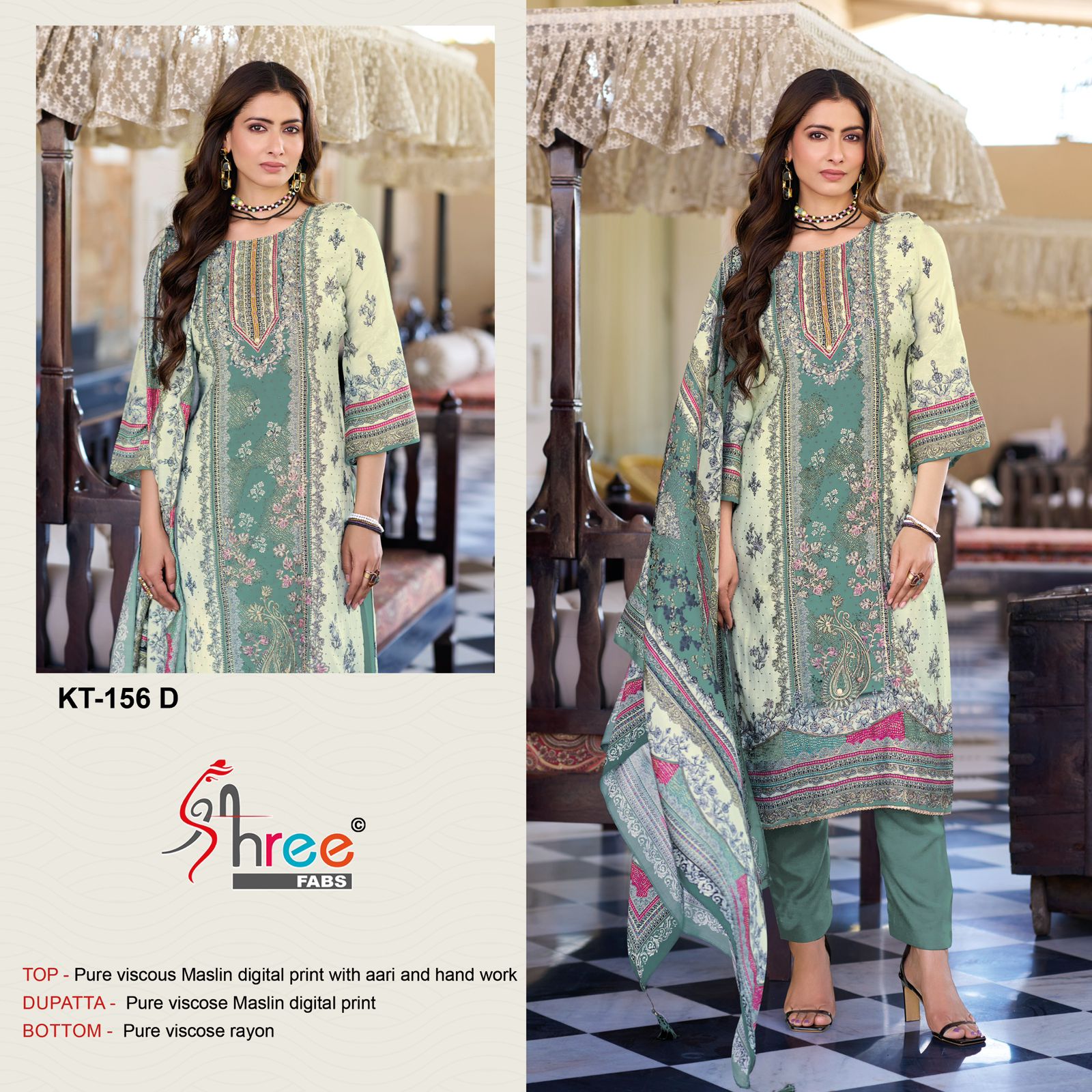 Kt 156 Shree Fabs Viscose Muslin Karachi Salwar Suits Supplier Gujarat