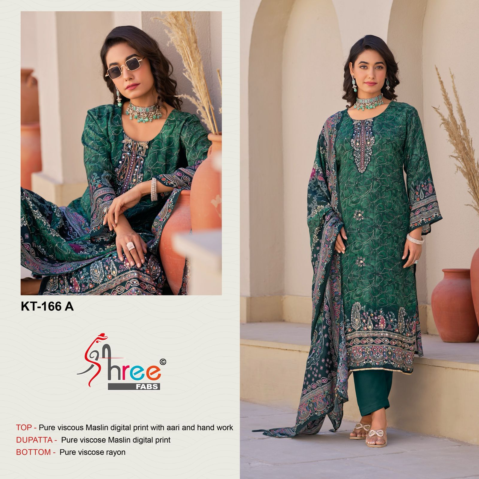 Kt 166 Shree Fabs Viscose Muslin Karachi Salwar Suits Supplier India