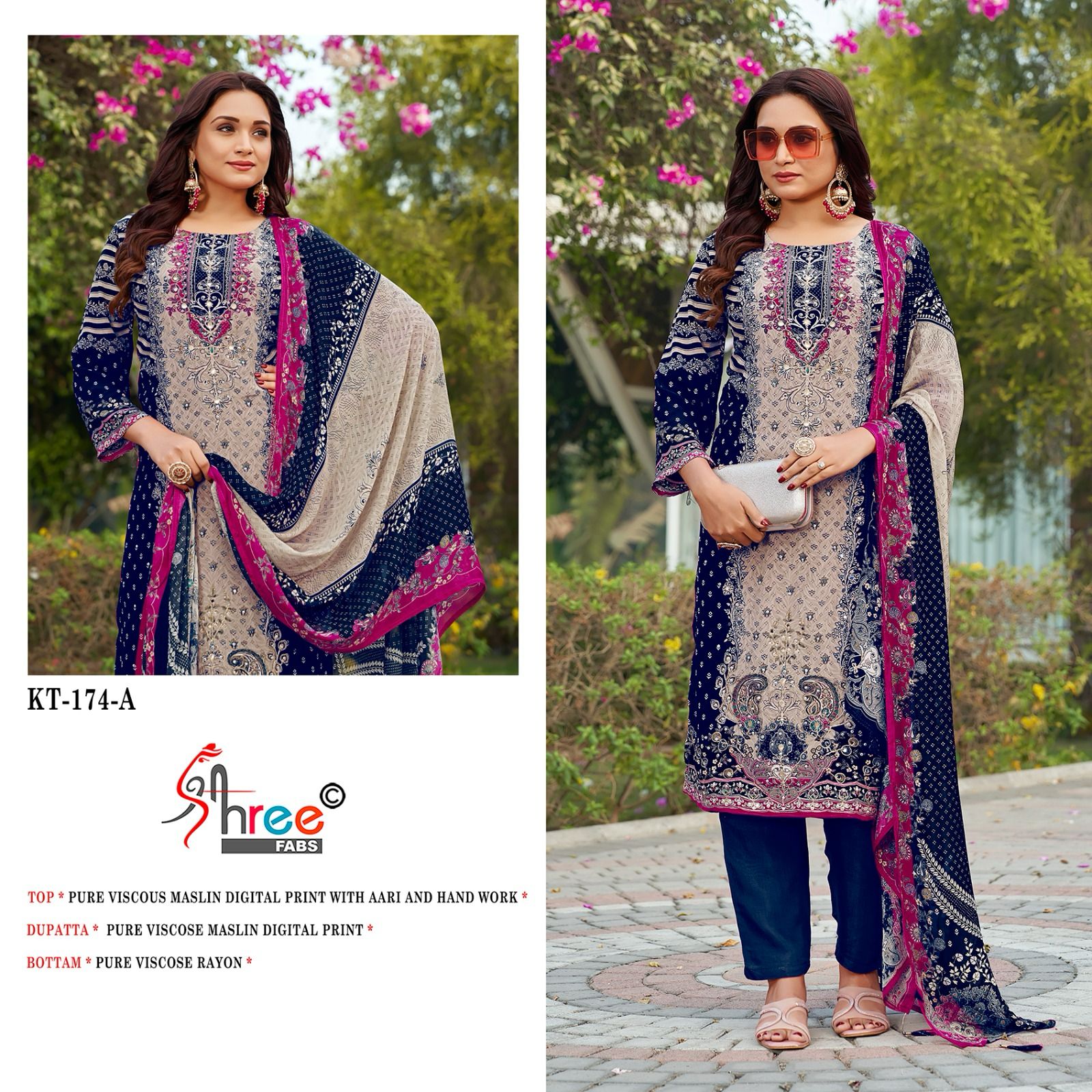 Kt 174 Shree Fabs Viscose Muslin Karachi Salwar Suits Wholesale
