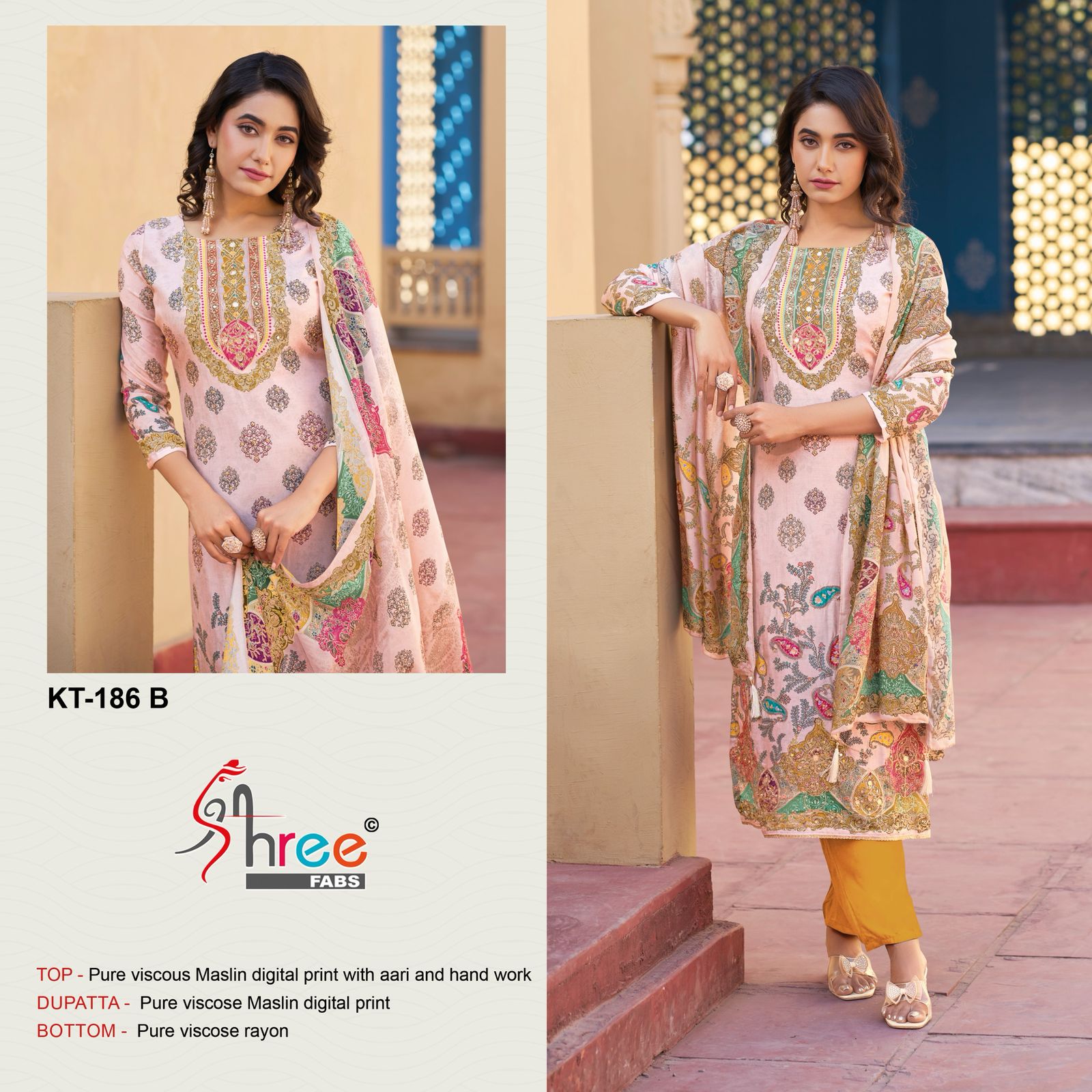 Kt 186 Shree Fabs Viscose Muslin Karachi Salwar Suits Supplier Ahmedabad