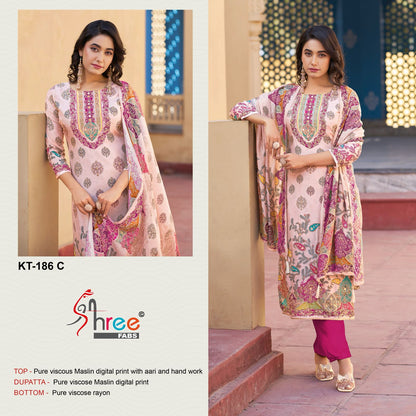 Kt 186 Shree Fabs Viscose Muslin Karachi Salwar Suits Supplier Ahmedabad