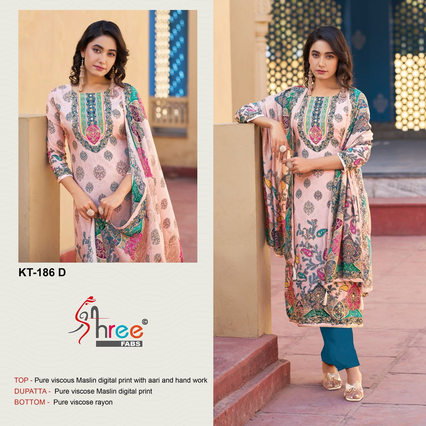 Kt 186 Shree Fabs Viscose Muslin Karachi Salwar Suits Supplier Ahmedabad