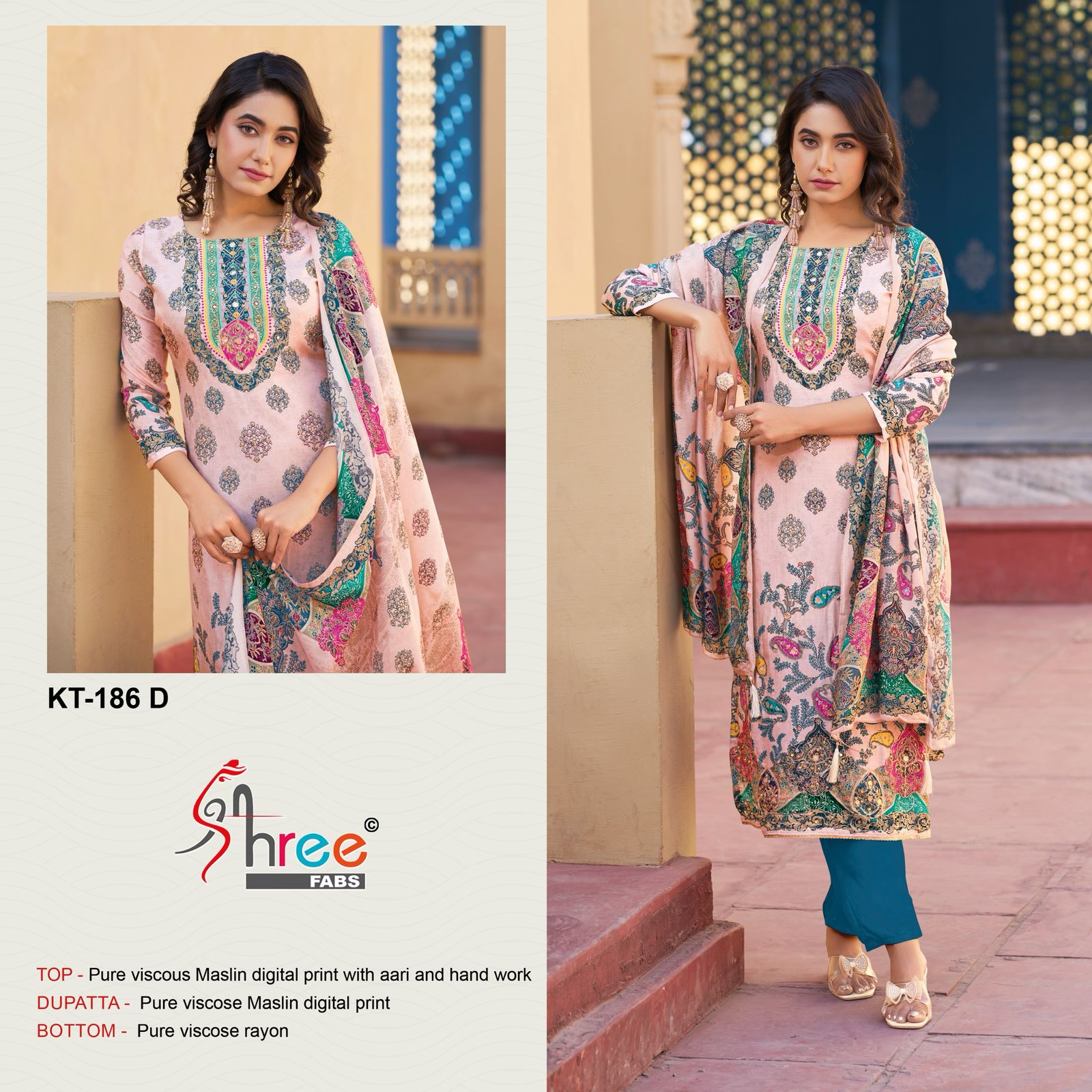 Kt 186 Shree Fabs Viscose Muslin Karachi Salwar Suits Supplier Ahmedabad