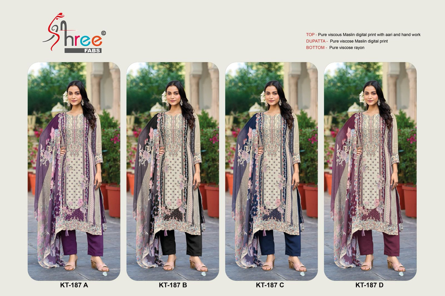 Kt 187 Shree Fabs Viscose Muslin Karachi Salwar Suits Wholesaler India