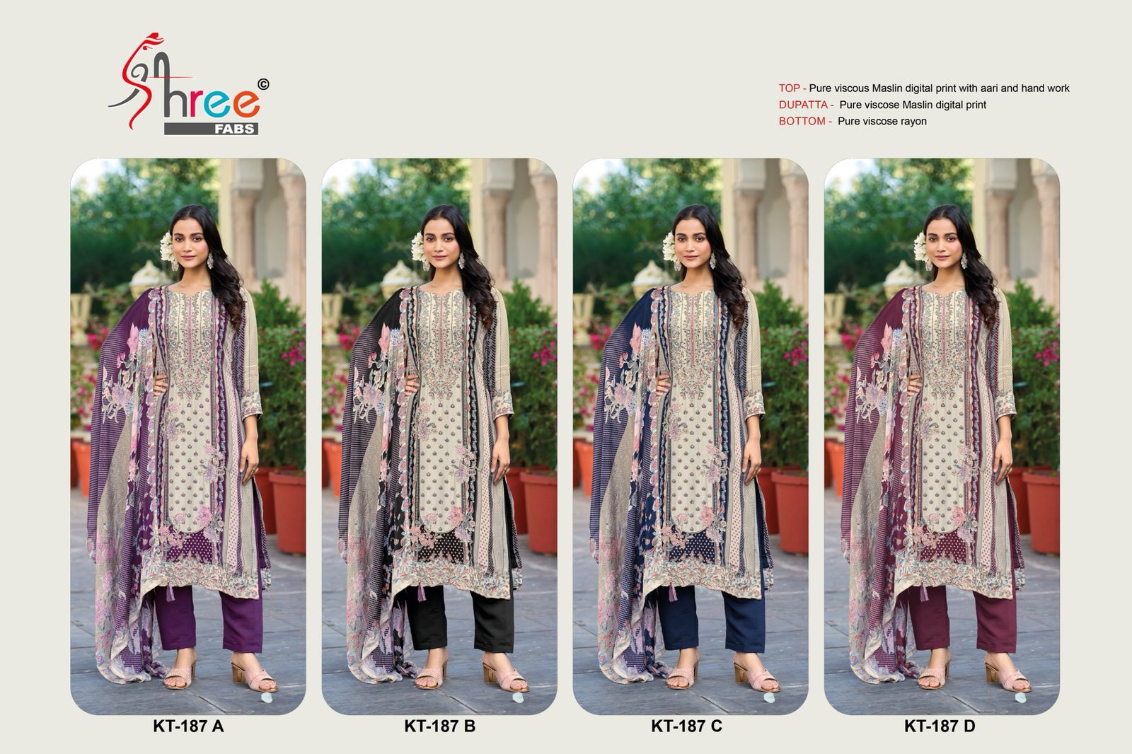 Kt 187 Shree Fabs Viscose Muslin Karachi Salwar Suits Wholesaler India