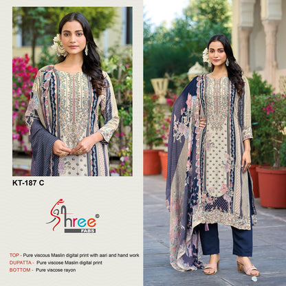 Kt 187 Shree Fabs Viscose Muslin Karachi Salwar Suits Wholesaler India