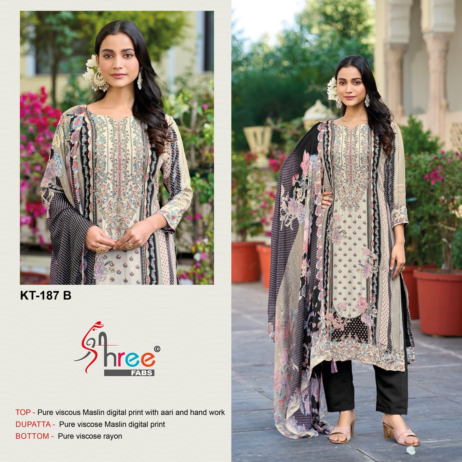 Kt 187 Shree Fabs Viscose Muslin Karachi Salwar Suits Wholesaler India