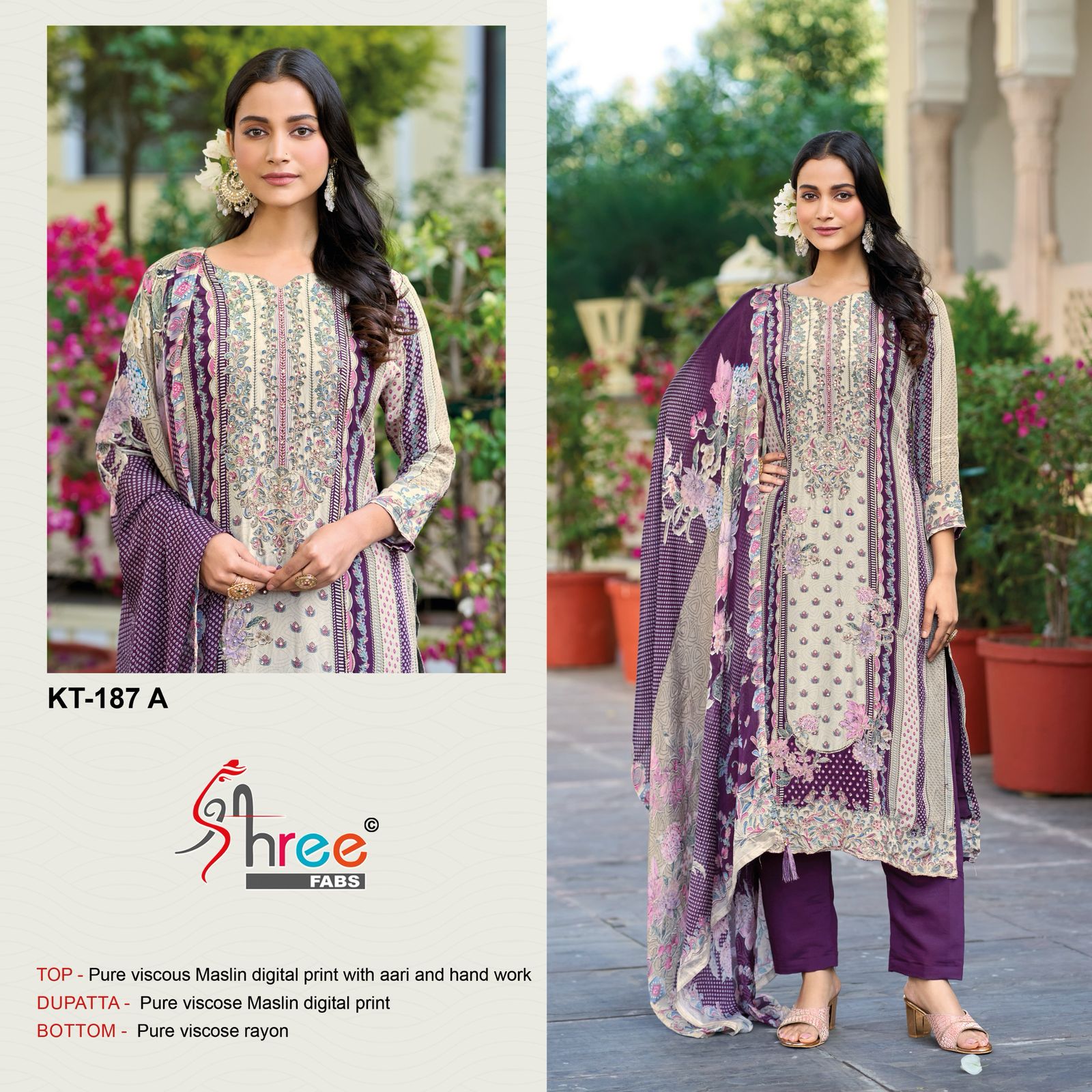 Kt 187 Shree Fabs Viscose Muslin Karachi Salwar Suits Wholesaler India