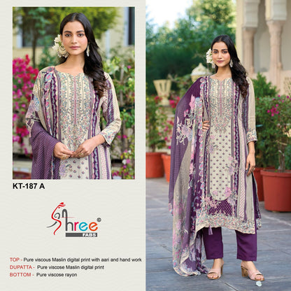 Kt 187 Shree Fabs Viscose Muslin Karachi Salwar Suits Wholesaler India