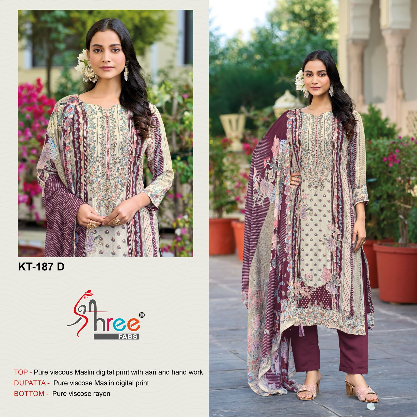 Kt 187 Shree Fabs Viscose Muslin Karachi Salwar Suits Wholesaler India