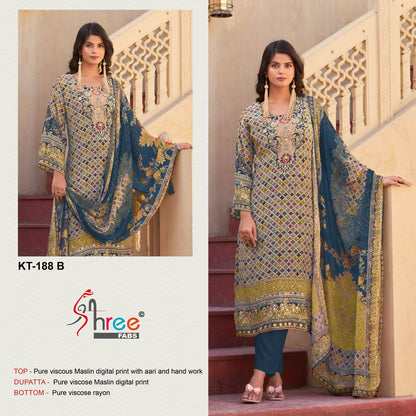 Kt 188 Shree Fabs Viscose Muslin Karachi Salwar Suits Exporter