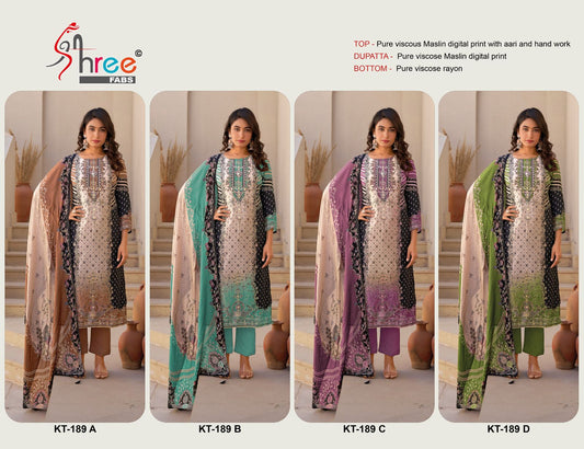 Kt 189 Shree Fabs Viscose Muslin Karachi Salwar Suits Wholesale Price