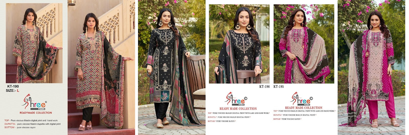 Kt 190, 195, 196 Shree Fabs Pure Viscose Pakistani Readymade Suits Wholesaler