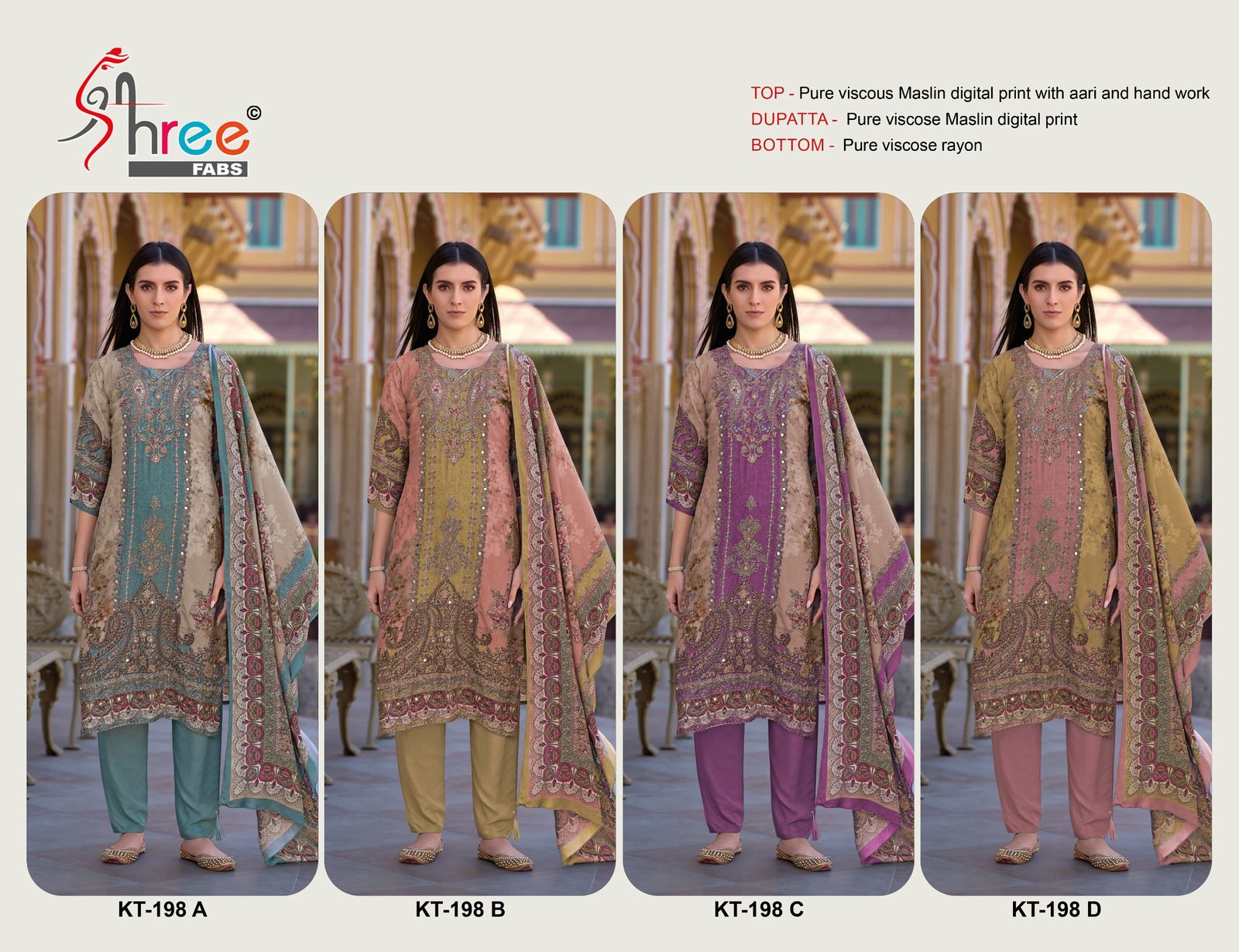 Kt 198 Shree Fabs Viscose Muslin Karachi Salwar Suits Supplier Gujarat