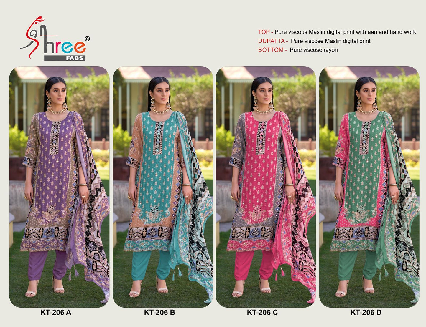 Kt 206 Shree Fabs Viscose Muslin Karachi Salwar Suits Wholesale Rate