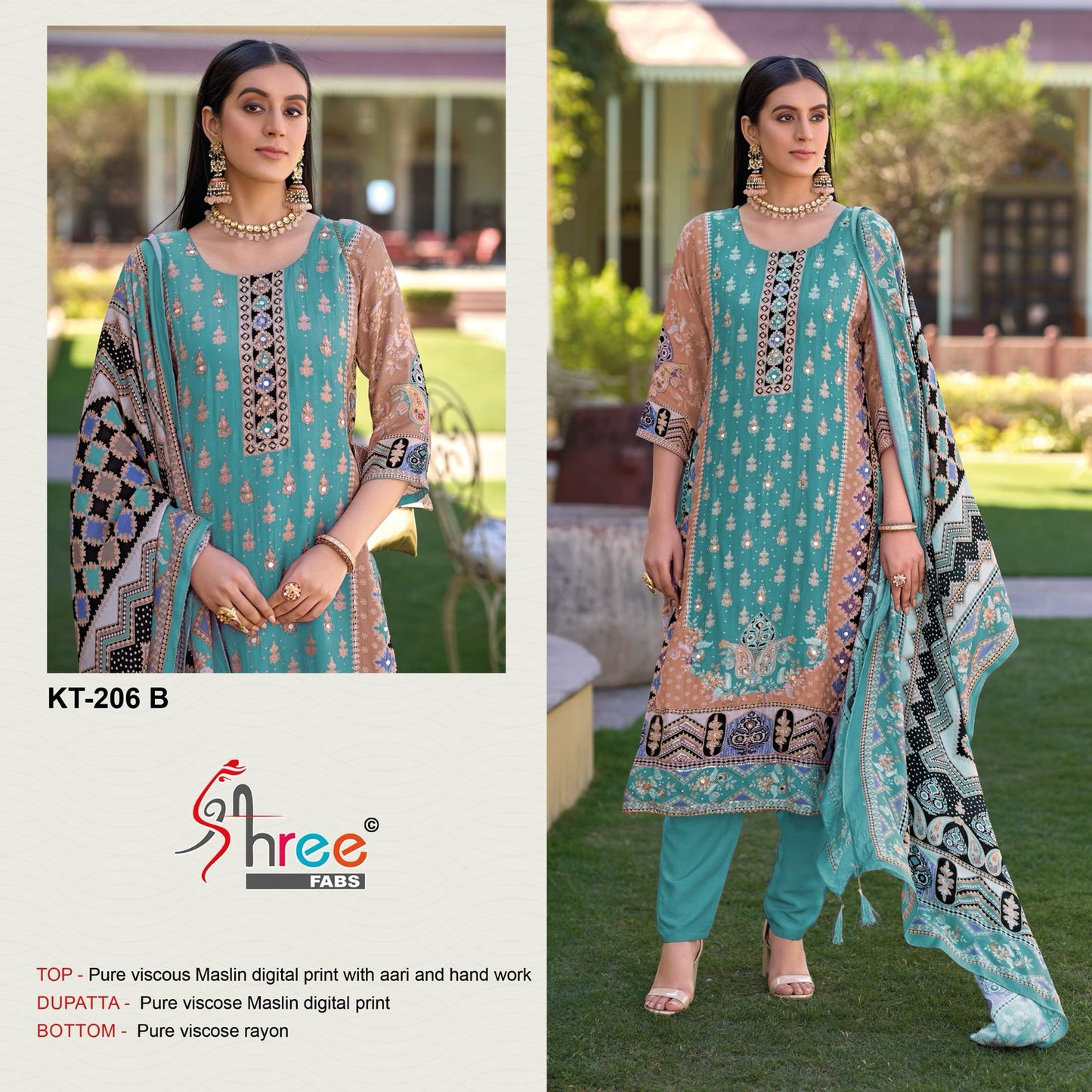Kt 206 Shree Fabs Viscose Muslin Karachi Salwar Suits Wholesale Rate
